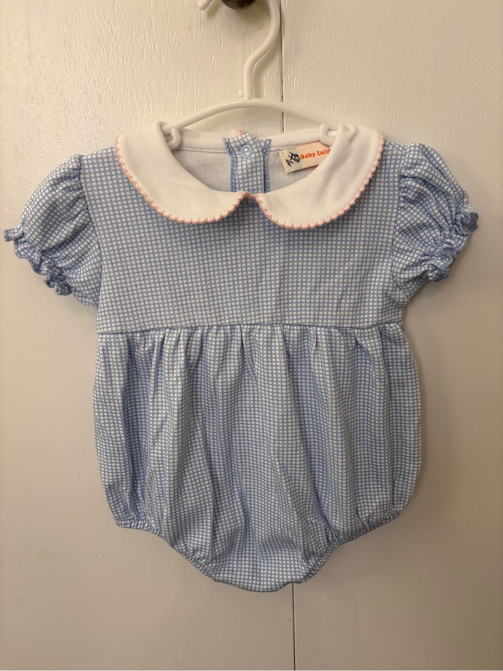 Baby Lulu Blue Gingham Bubble One-Piece with Peter Pan Collar